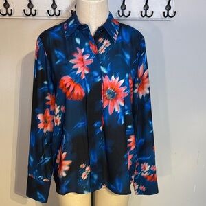 Simons Blue and Bright Pink Floral Blouse